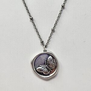 Demdaco Silver Tone Butterfly Coin Pendant Chain Necklace Dainty Fashion Jewelry
